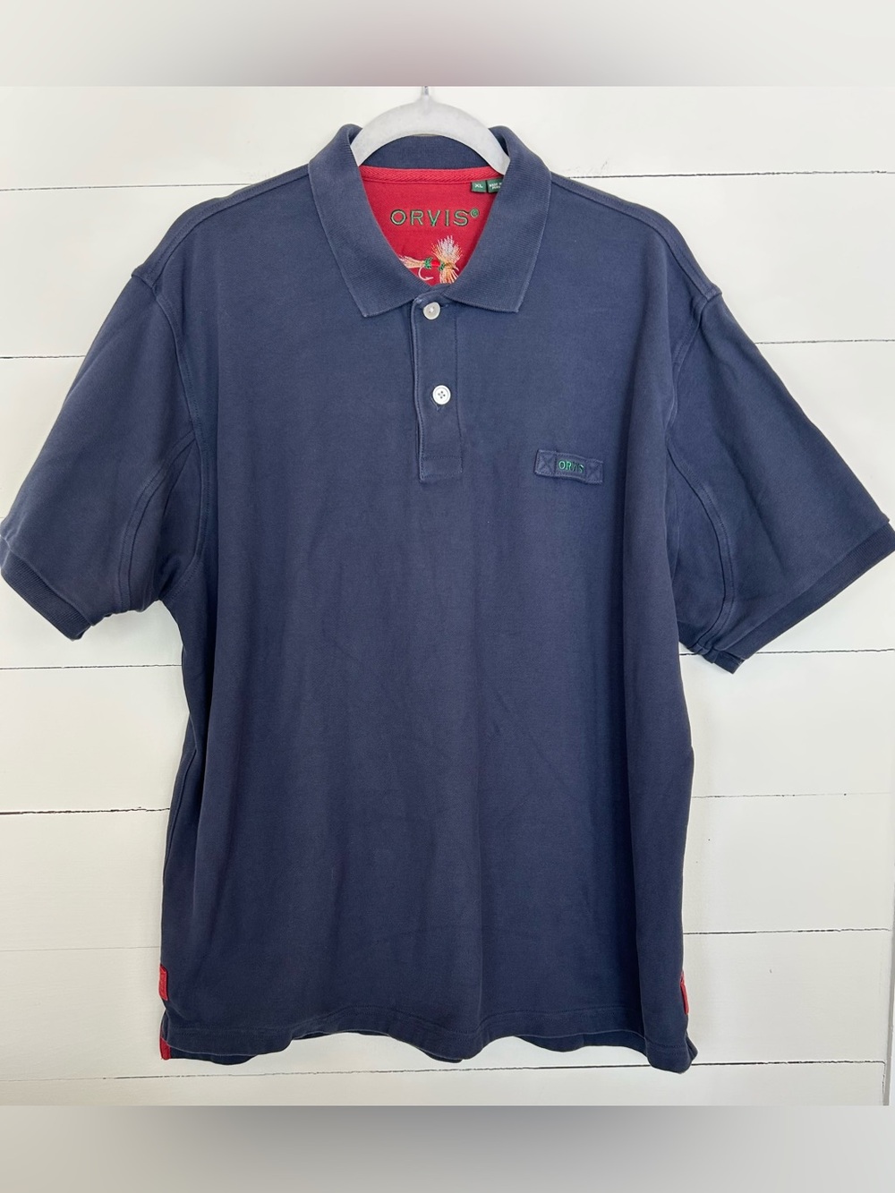 Orvis Men’s Navy Polo with Red Collar Accent Size XL
